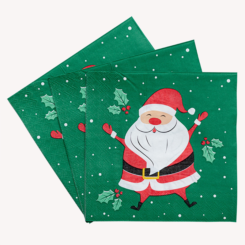 【 In Stock 】 Factory direct sales of cross-border Christmas printed tissues, napkins, Christmas printed party handkerchiefs and square towels Application Scenario