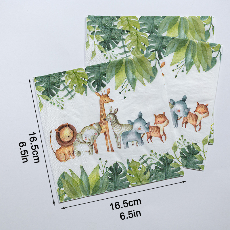 [en stock] transfronterizo especial color impresión pañuelo de papel pañuelo de fiesta servilletas animales selva flores y hierbas pañuelo de papel details Picture