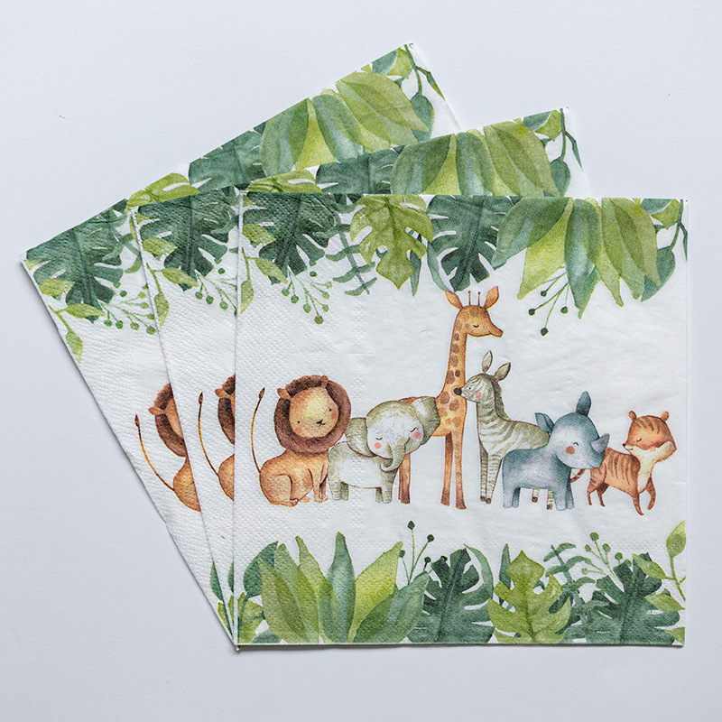 [en stock] transfronterizo especial color impresión pañuelo de papel pañuelo de fiesta servilletas animales selva flores y hierbas pañuelo de papel Application Scenario