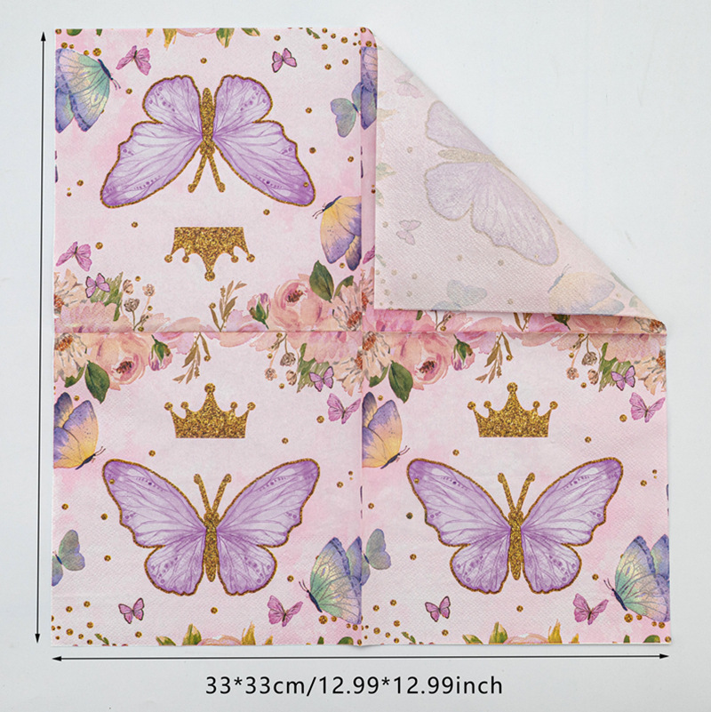 【 In Stock 】 Cross-border exclusive color printed butterfly disposable party tissues, printed napkins, party special Specification image