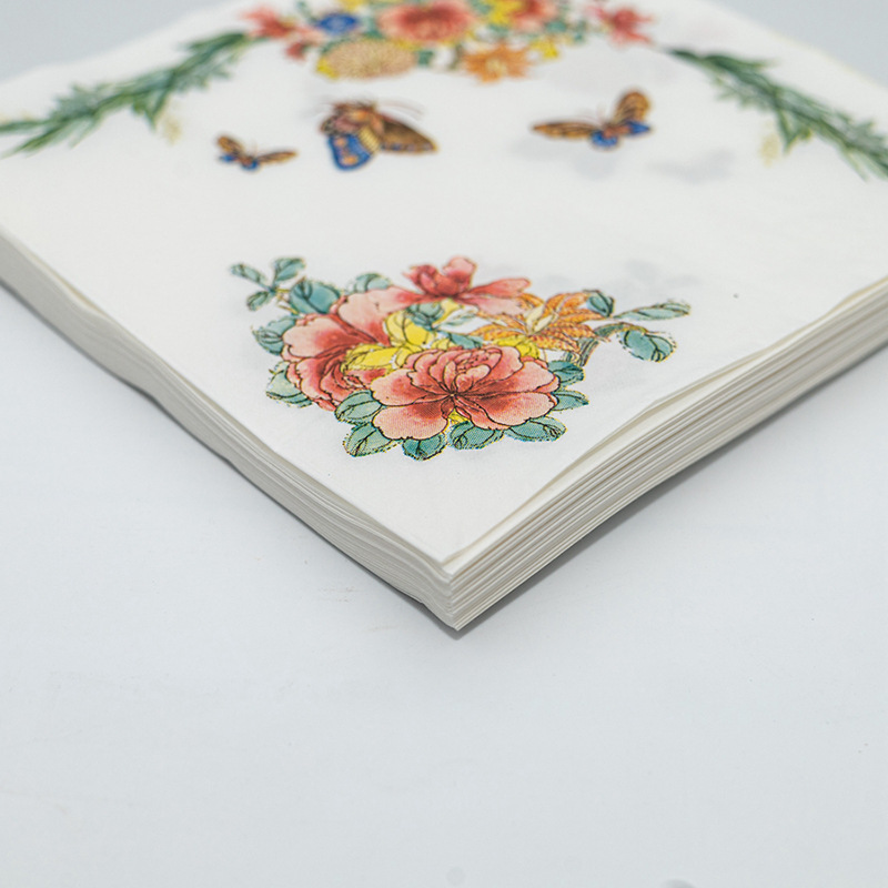 Factory direct sales of in-stock colored printed napkins, flower and plant facial tissues, party tissues. Hot sales on Cross-border AliExpress Application Scenario