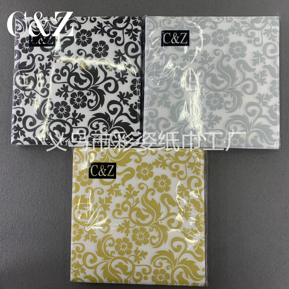 Gold and Silver Black Flower series napkins, tissues, printed napkins, square towels, double-layer tissues, factory direct sales