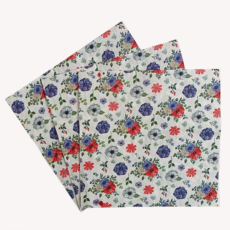 Factory wholesale cross-border in-stock colored flower and plant tissues, printed napkins, disposable paper, Western food party tissues Application Scenario