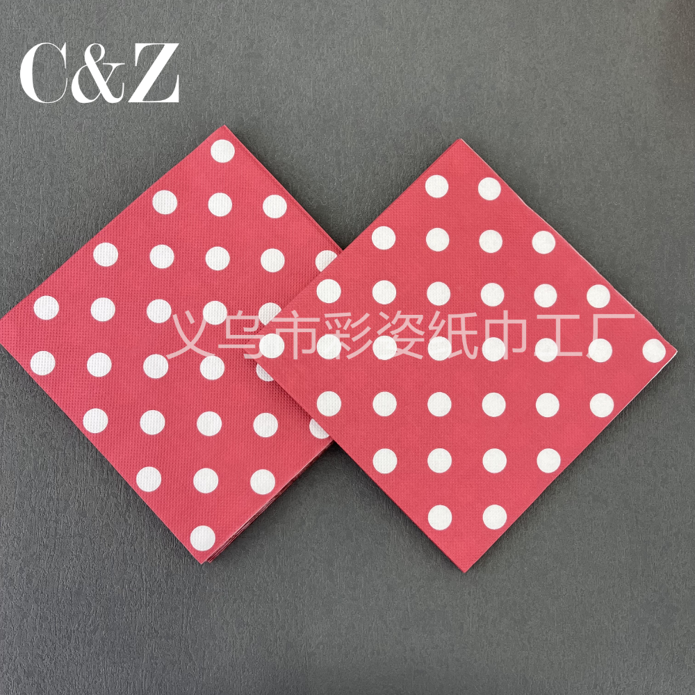 Napkins are specially supplied for export. They are 33*33cm square napkins with dot printing. They are directly sold by the factory for restaurants and hotels details Picture