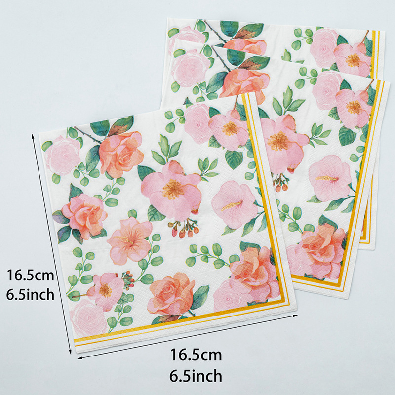 Factory wholesale stock of colored flower, plant and animal tissues, printed napkins, disposable paper, Western food party tissues details Picture