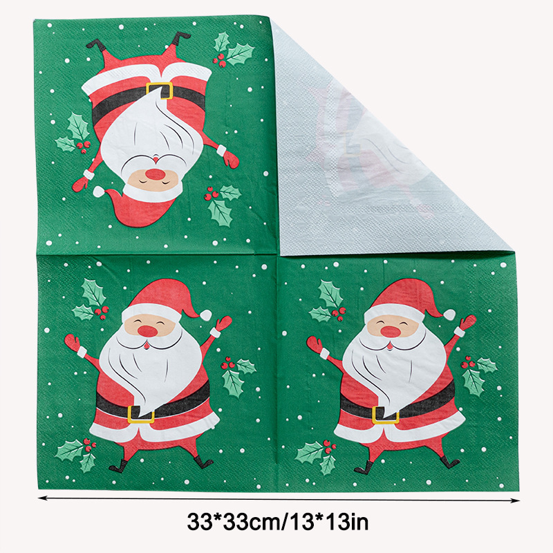 【 In Stock 】 Factory direct sales of cross-border Christmas printed tissues, napkins, Christmas printed party handkerchiefs and square towels Specification image