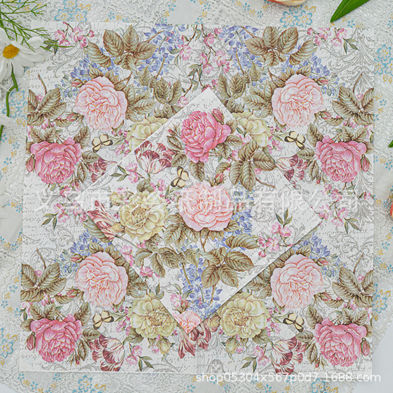 In-stock Valentine's printed tissues, festival party and gathering decoration, party supplies, disposable rose printed napkins
