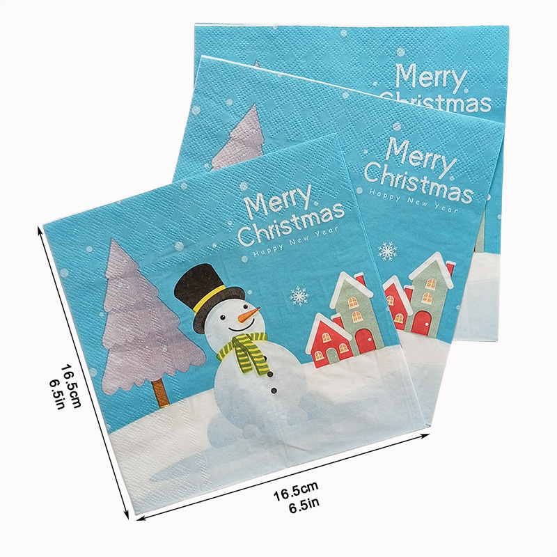 【 In Stock 】 Factory direct sales of cross-border Christmas printed tissues, napkins, Christmas printed party handkerchiefs and square towels details Picture