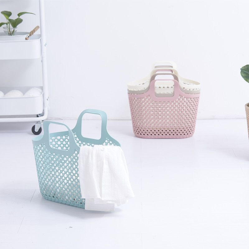 现货批发时尚防藤编手提篮PE软篮塑料手提篮置物篮收纳篮脏衣篮