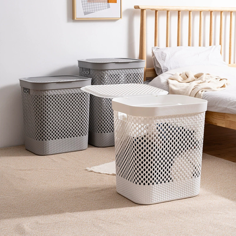 Factory direct sales of large-sized imitation rattan woven Japanese-style dirty clothes baskets, plastic laundry baskets, bathroom dirty clothes storage baskets, dirty clothes hampers Specification drawing