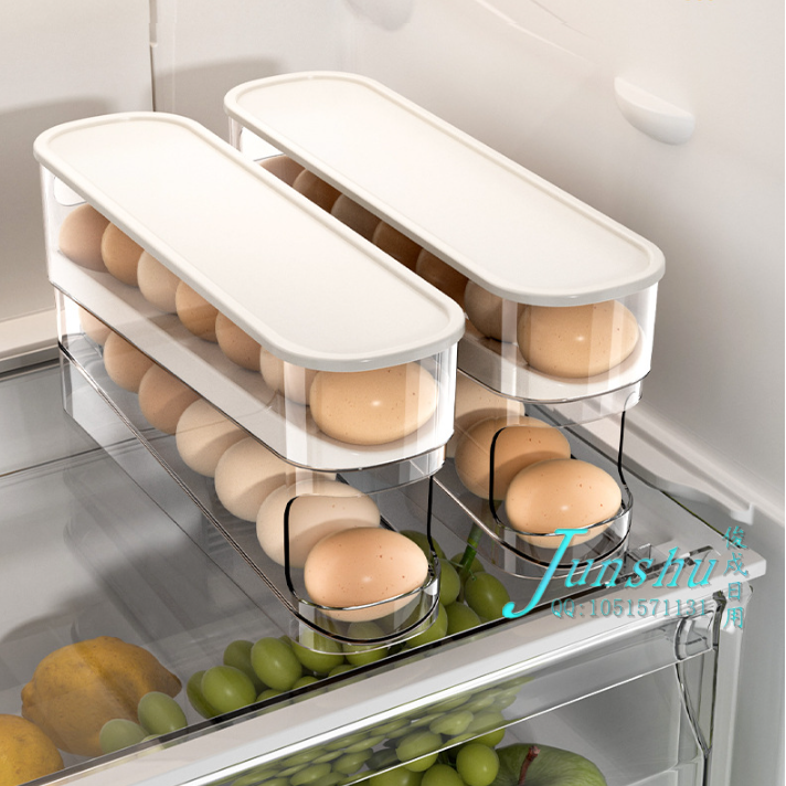 Household sliding egg box, refrigerator side door, automatic egg roller, anti-drop egg storage box full figure
