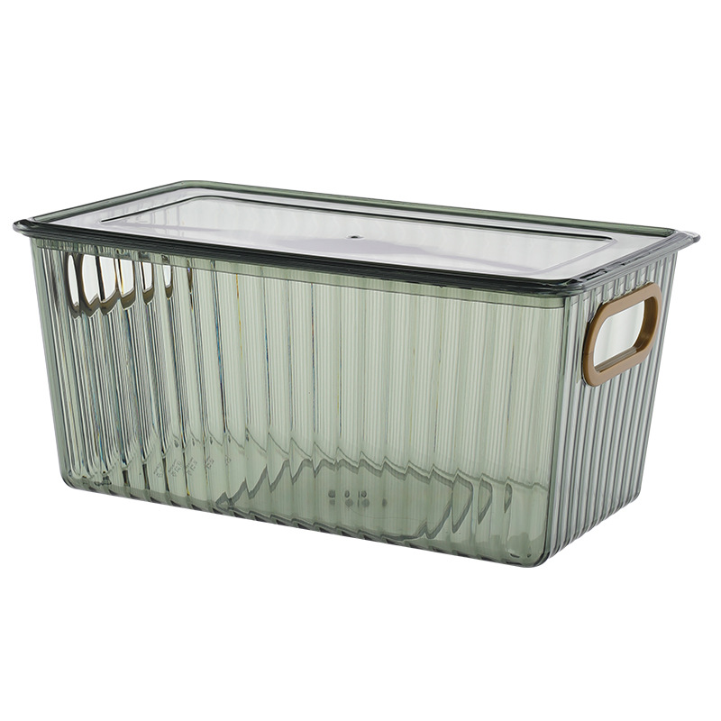 Three-color available, uncovered household sundries storage basket, gold edge handle, Nordic style semi-transparent storage basket, organizing frame Application Scenario