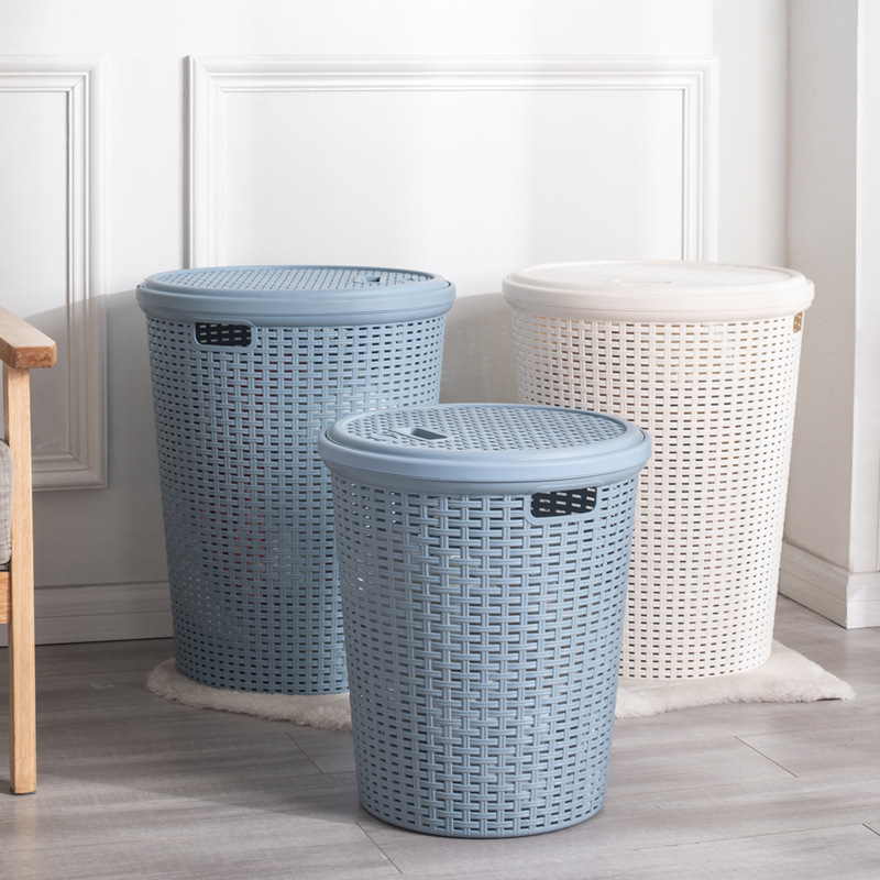 ins Woven imitation rattan Japanese-style dirty clothes basket, plastic laundry basket, bathroom dirty clothes storage basket, dirty clothes wastebasket full figure