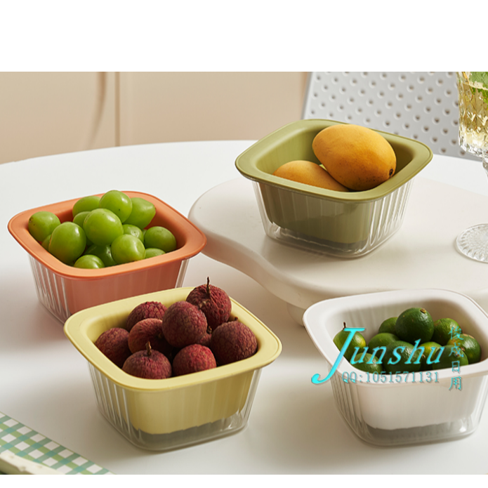 Double-layer mini draining basket, cute round fruit basket for home use, transparent fruit storage basket for kitchen washing full figure