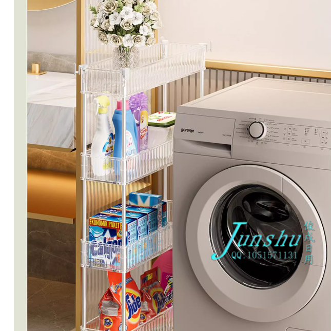 Kitchen snack and makeup cart storage rack, narrow edge floor-standing, movable storage rack for living room and bedroom Application Scenario