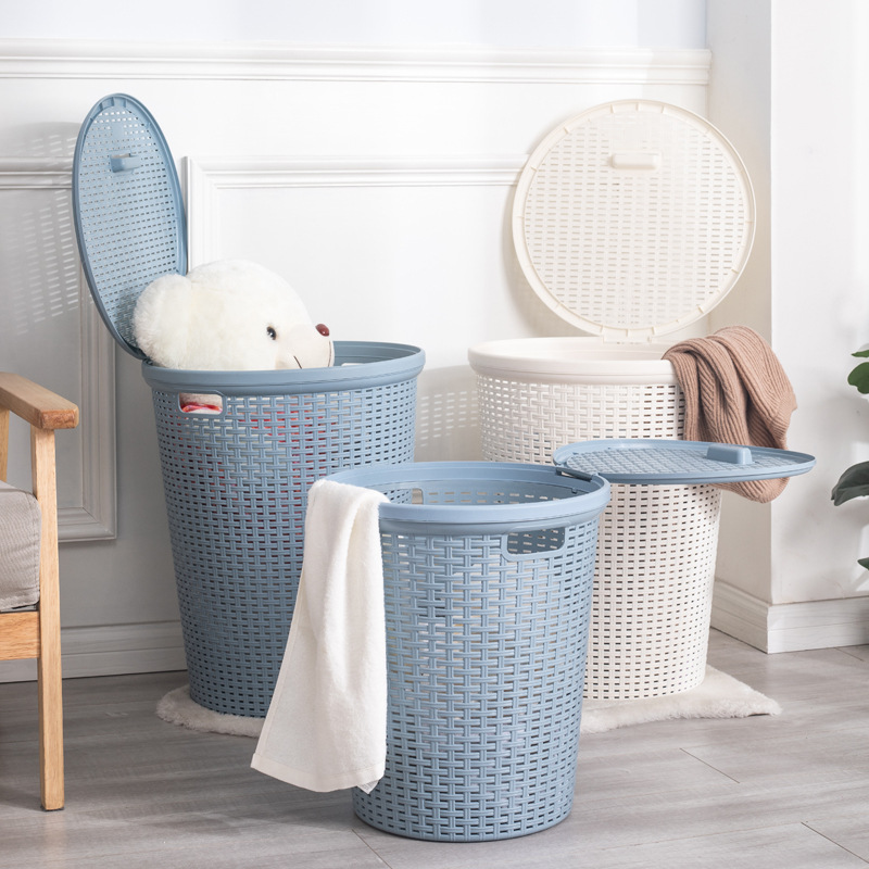 ins Woven imitation rattan Japanese-style dirty clothes basket, plastic laundry basket, bathroom dirty clothes storage basket, dirty clothes wastebasket details Picture