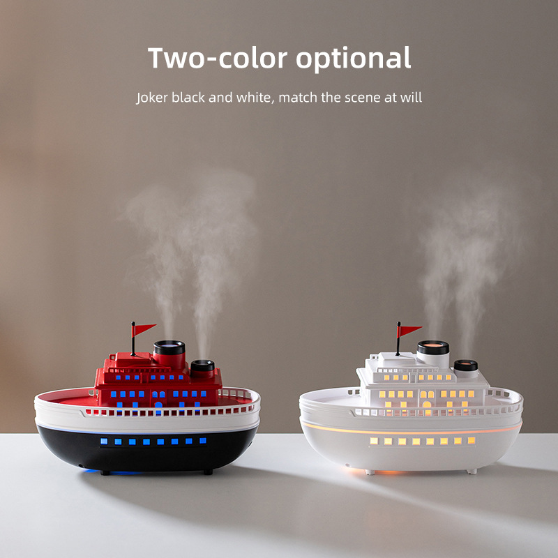 Ship humidifier, household large spray essential oil aroma diffuser, desktop aroma diffuser, ultrasonic double spray 5v aroma diffuser humidifier details Picture