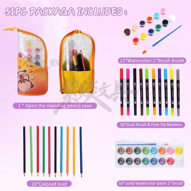 51PC Astronaut Mermaid Capibala Painting Set Markers, Paints, Stickers, School Colored Pencils Application Scenario