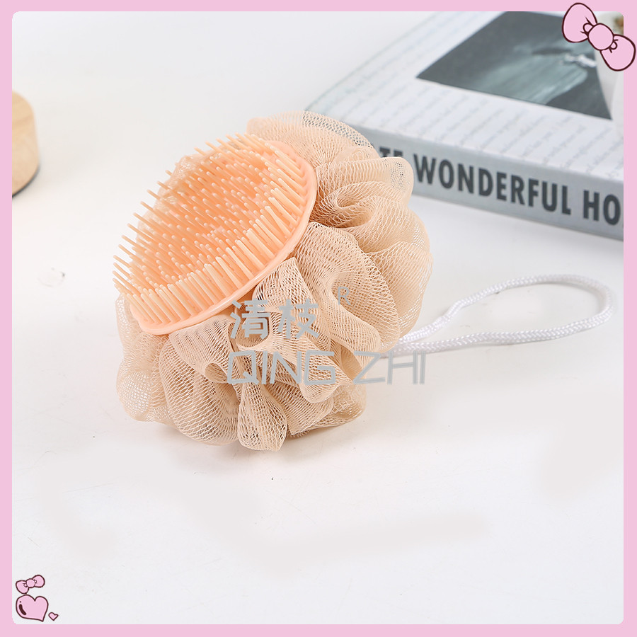【 Qingzhi 】 Factory direct sale of large-sized Japanese single-color bath massage head brush, bath flower scrubbing, back rubbing, 40g color bath balls Item Picture