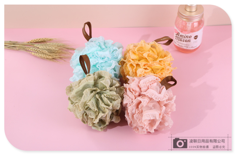 【 Qingzhi 】 Multi-color bath balls with lashing design, bath balls, bath flowers, scrubbing and foaming bath flowers, 55g lace trim pic 8