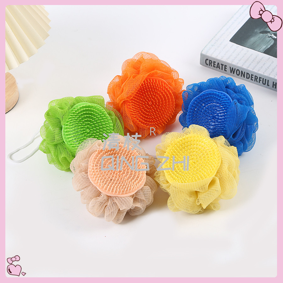 【 Qingzhi 】 Factory direct sale of large-sized Japanese single-color bath massage head brush, bath flower scrubbing, back rubbing, 40g color bath balls