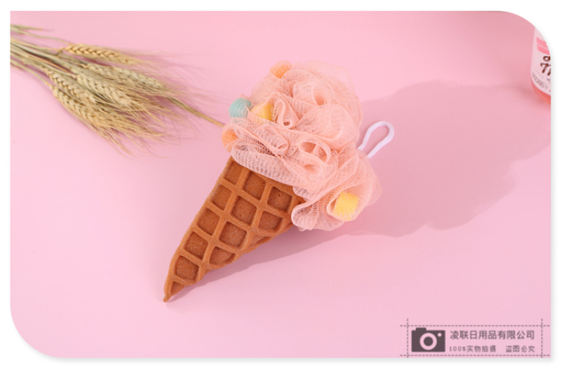 【 Qingzhi 】 Playful and cute decoration, skin-friendly and soft bath ball, high-density mesh scrub bath flower, 60g ice cream cone sponge pic 12