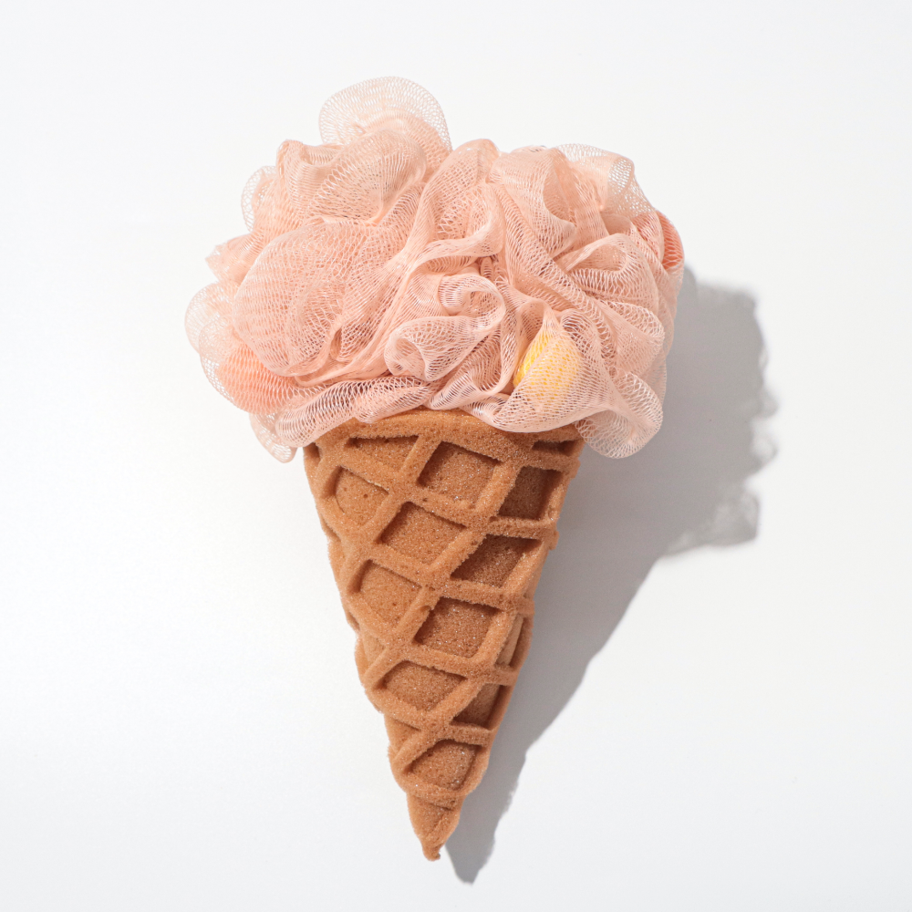 【 Qingzhi 】 Playful and cute decoration, skin-friendly and soft bath ball, high-density mesh scrub bath flower, 60g ice cream cone sponge Item Picture