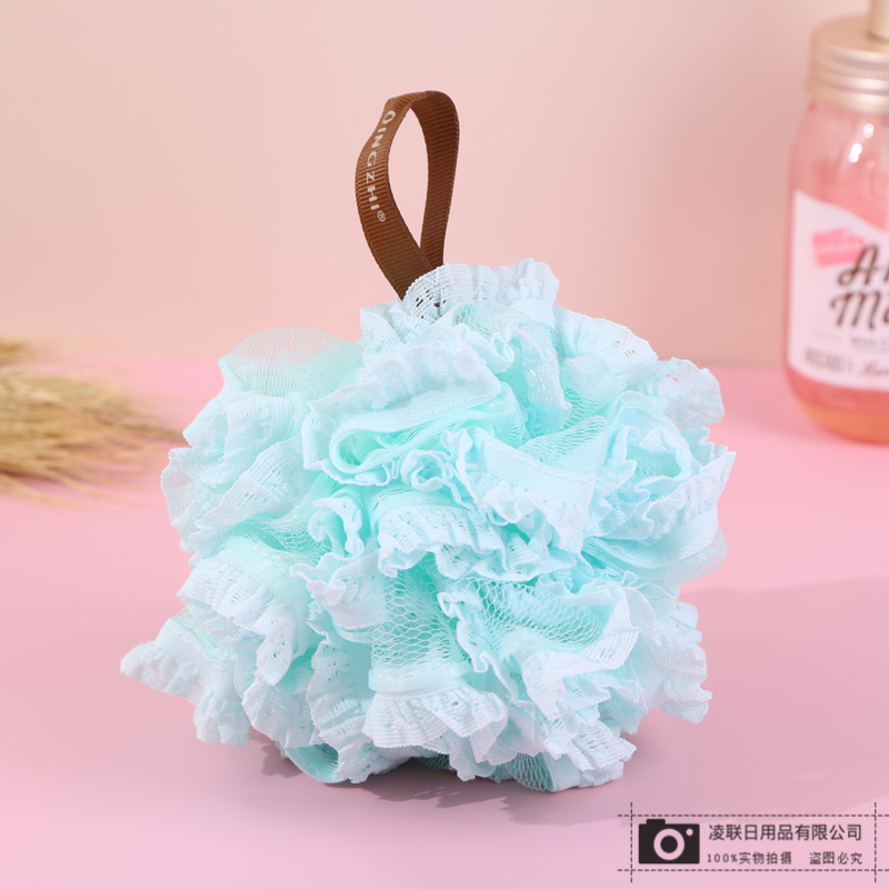 【 Qingzhi 】 Multi-color bath balls with lashing design, bath balls, bath flowers, scrubbing and foaming bath flowers, 55g lace trim details Picture