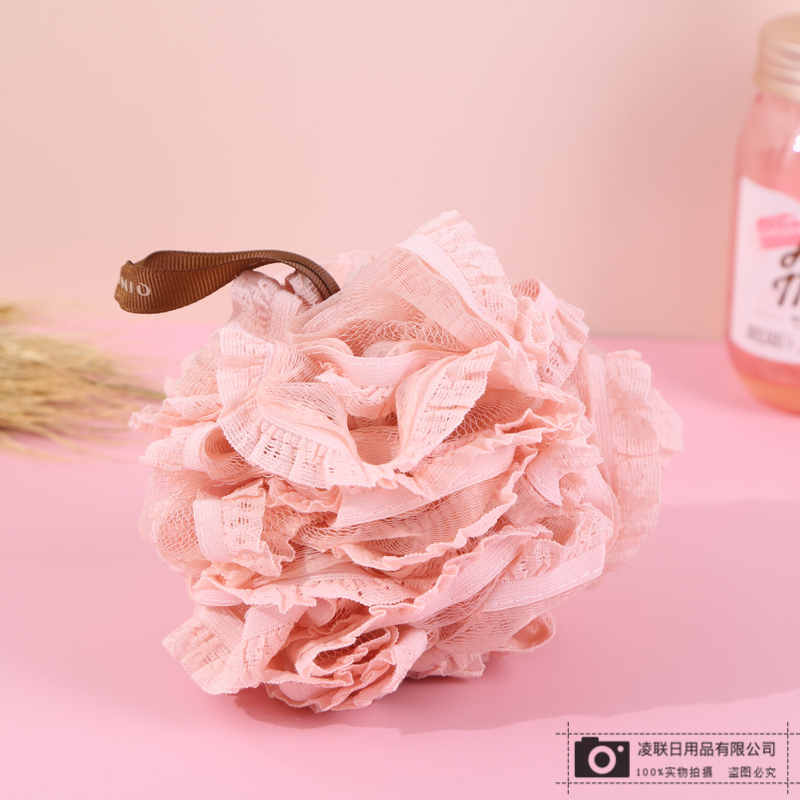 【 Qingzhi 】 Multi-color bath balls with lashing design, bath balls, bath flowers, scrubbing and foaming bath flowers, 55g lace trim