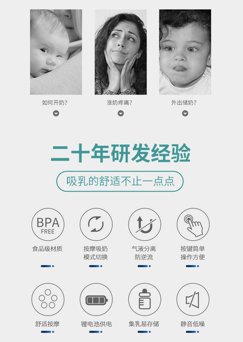 跨境充电款电动全自动吸奶器家用母婴用品母乳收集器breast pump详情2