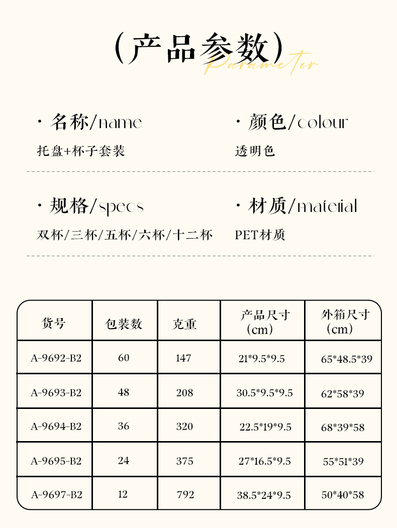 加厚pet冷水壶杯家用商务大容量托盘套装水杯透明果汁杯详情10