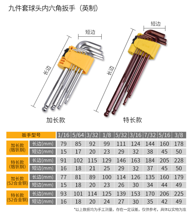 Persian hex socket wrench set, nine-piece set, metric extended ball head single box hex socket wrench pic 8