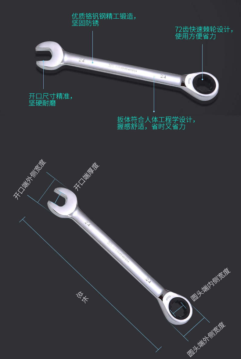 Persian quick ratchet wrench, automatic ratchet dual-purpose wrench, open-end machine hand quick wrench tool pic 3