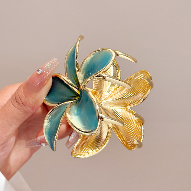 2025新款金属鸡蛋花抓夹8CM滴油抓夹发饰画油头饰