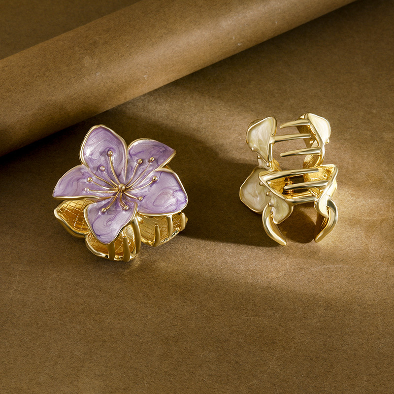 5CM跨境合金花朵抓夹头饰盘发鲨鱼夹合金紫荆花发夹头饰