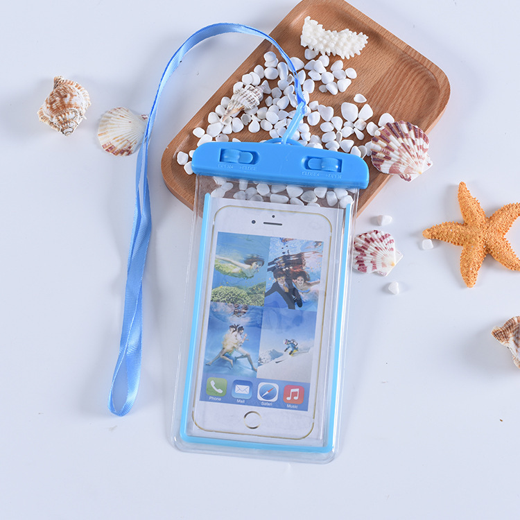 Fabricante al por mayor PVC transparente luminosa teléfono móvil bolsa impermeable para nadar y tomar fotos teléfono móvil de buceo caso impermeable puede imprimir el logotipo