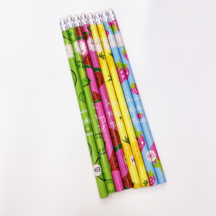 Fruit cartoon pencils, covered pencils, student writing erasers, HB pencils, eco-friendly pencils, wholesale from manufacturers Specification drawing