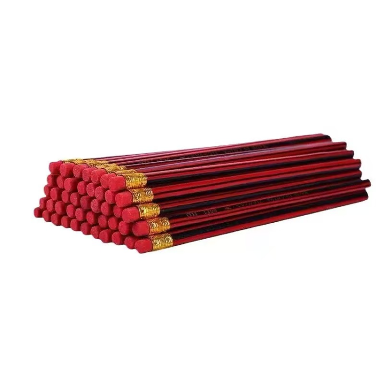 Wholesale and customized red and black rod coated pencils, wooden pencils, student writing pencils, eraser tip pencils from the manufacturer full figure