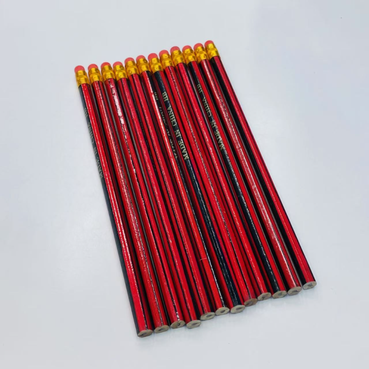 Wholesale and customized red and black rod coated pencils, wooden pencils, student writing pencils, eraser tip pencils from the manufacturer details Picture