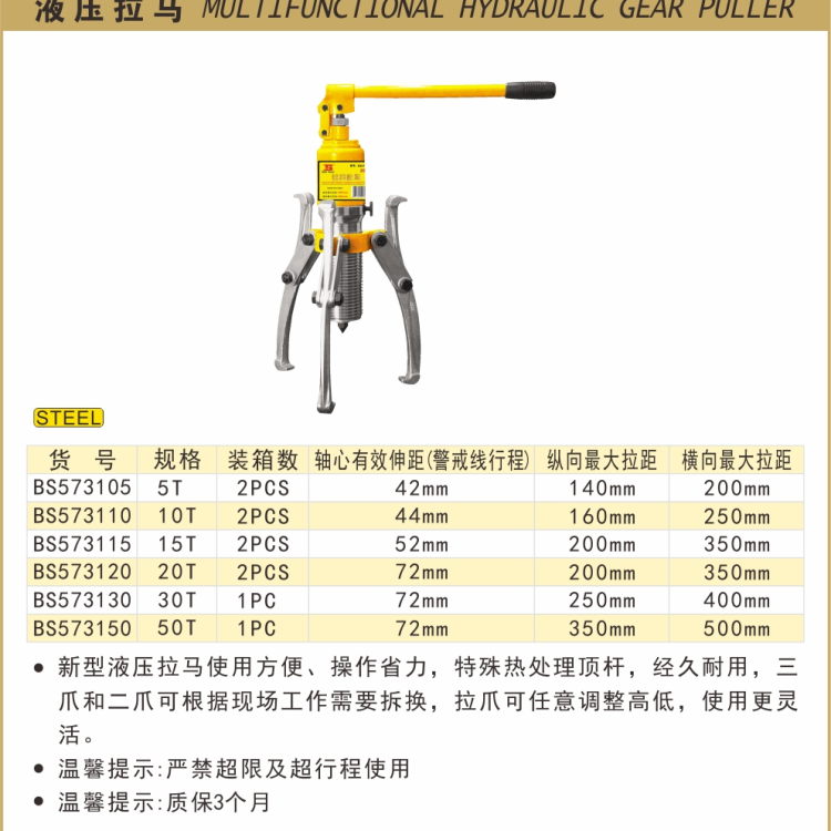 Persian Tools hydraulic pullers with two or three claws, 5T, 10T, 15T, 20T, 30T and 50T are available at special prices for genuine products Item Picture