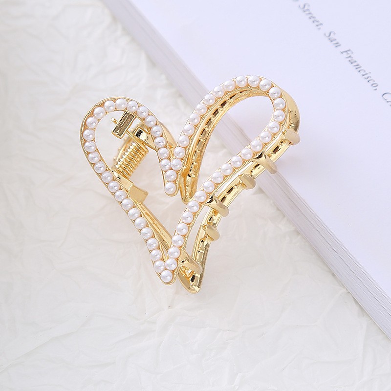 韩国ins风爱心兔耳朵小号珍珠镶钻高马尾抓夹鲨鱼夹详情8