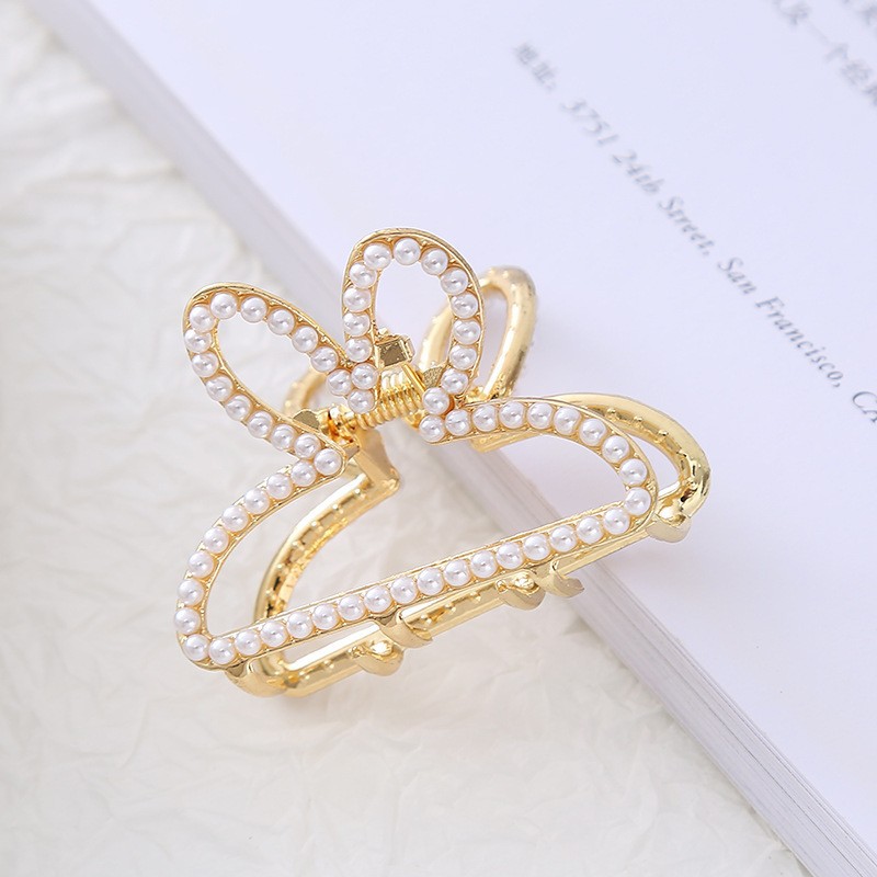 韩国ins风爱心兔耳朵小号珍珠镶钻高马尾抓夹鲨鱼夹详情5