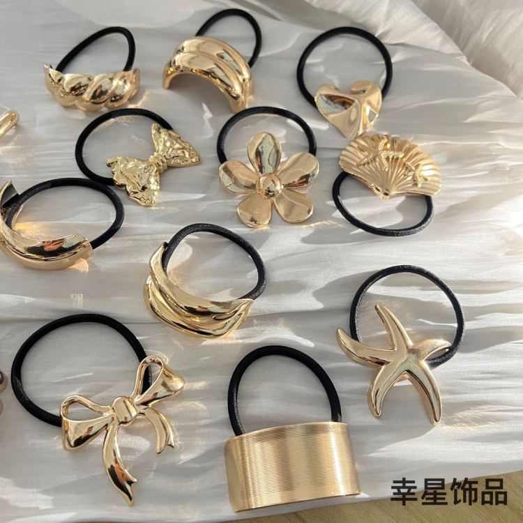 Xingxing Accessories' European and American design golden heavy industry cross geometric hair tie, women's best-selling low ponytail hair band ponytail tie details Picture