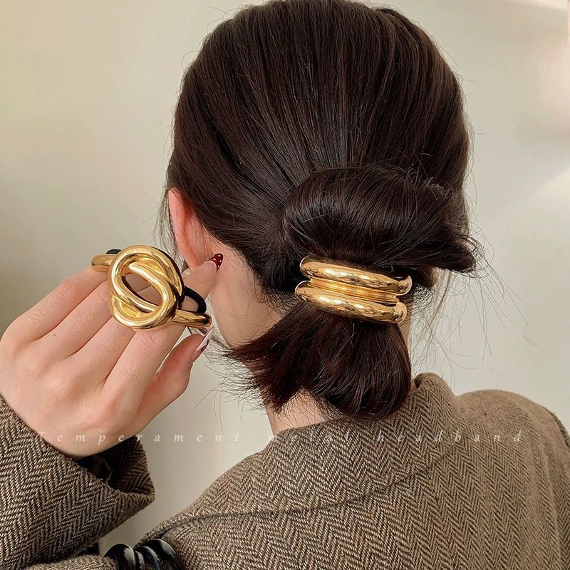 幸星饰品欧美设计款金色重工交叉几何发绳女爆款低马尾发圈马尾扎详情1