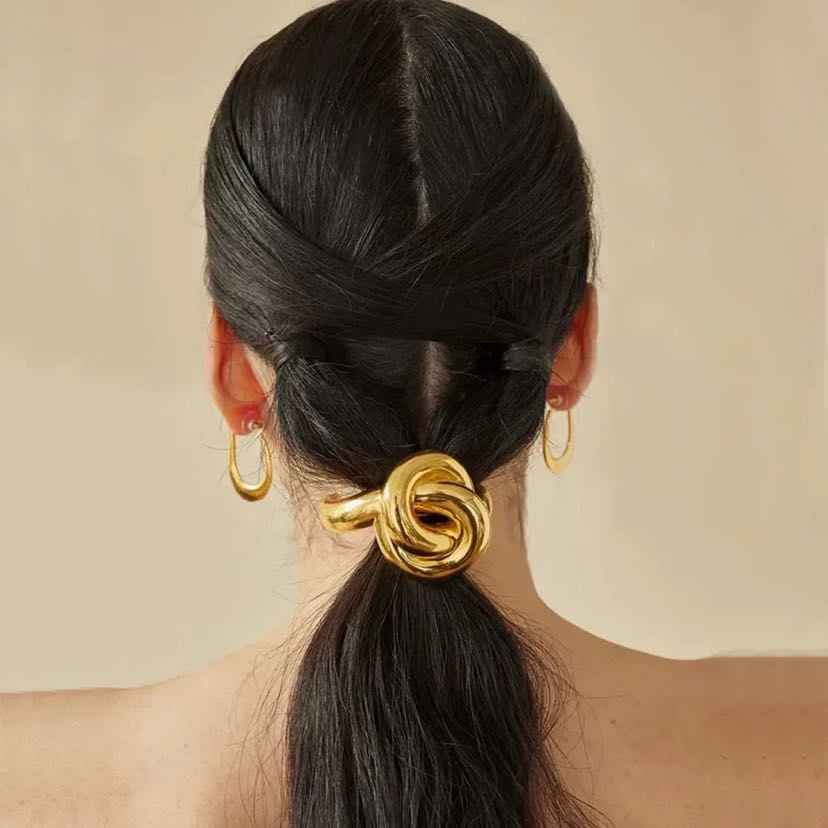 幸星饰品欧美设计款金色重工交叉几何发绳女爆款低马尾发圈马尾扎详情2