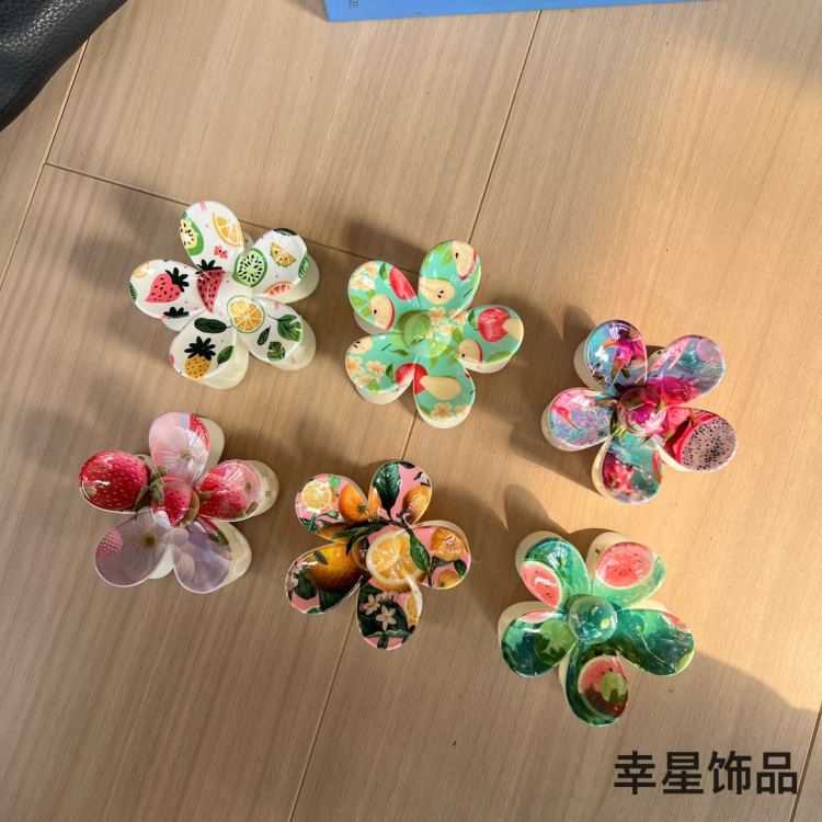 5瓣花女发夹发抓爪夹盘发饰品跨境外贸抓夹时尚UV印花定制头饰品