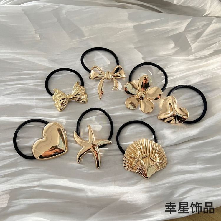 Xingxing Accessories' European and American design golden heavy industry cross geometric hair tie, women's best-selling low ponytail hair band ponytail tie Specification image