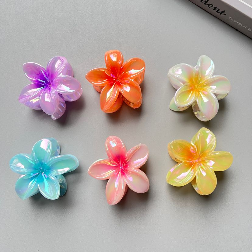 European and American frangipani seaside vacation hair clip, back of the head updo, side grab Bauhinia flower grab clip, shark clip hair accessory pic 8