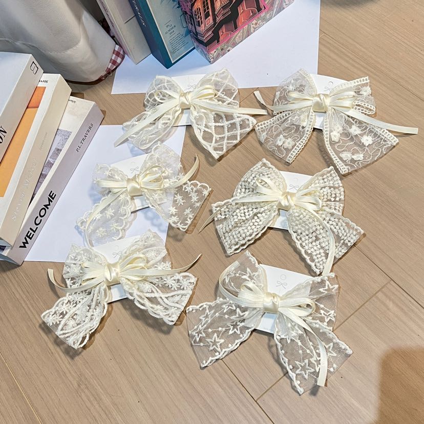 百搭蕾丝蝴蝶结发夹纯手工重工甜美小清新鸭嘴夹高级感优雅发饰品详情5