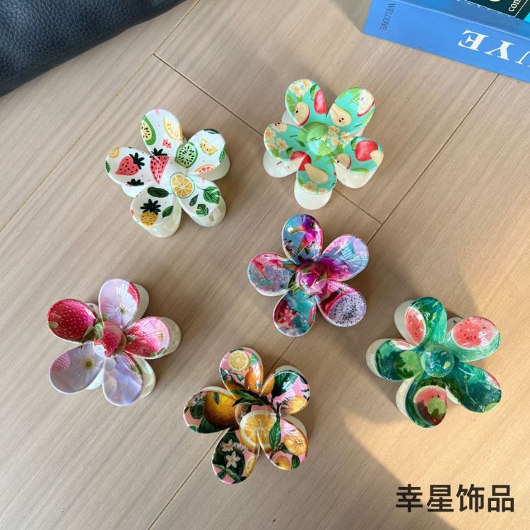 5-petal flower women's hair clips, hair gripper clips, updo hair accessories, cross-border foreign trade gripper, fashionable UV printed custom hair accessories details Picture